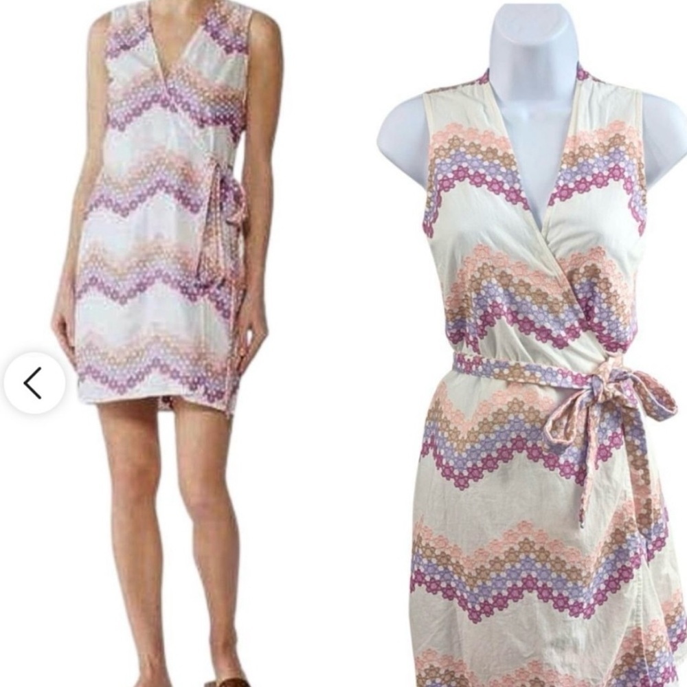 Miguelina Pink and Purple Wrap Mini Sundress with Plunge Neckline size L
